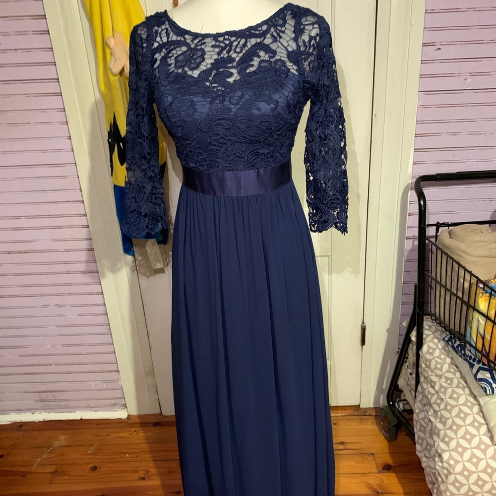 Navy Blue 3/4 Sleeve Maxi Dress - Picture 2 of 7